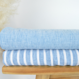 Tissu fluide polyester aspect Lin à rayures Bleu et blanc