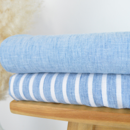 Tissu fluide polyester aspect Lin à rayures Bleu et blanc