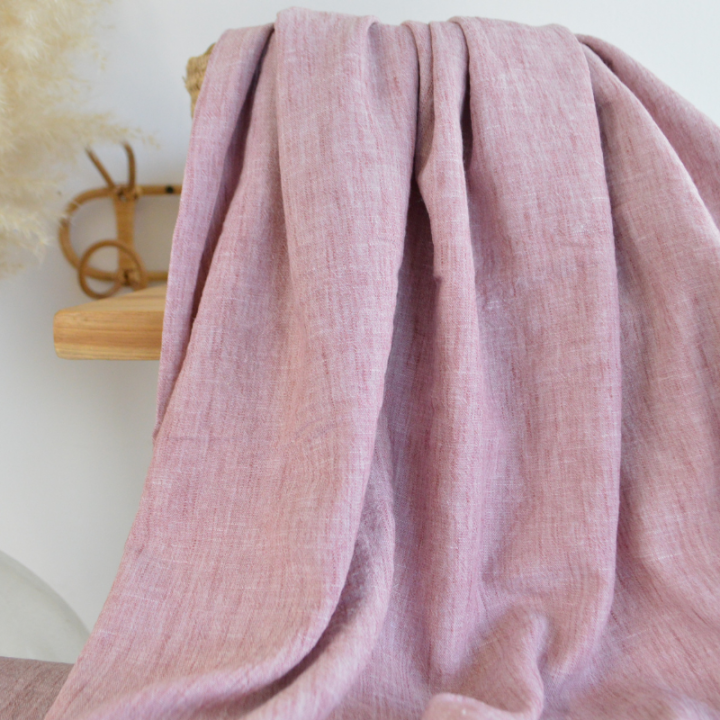 Tissu fluide polyester aspect Lin - Vieux rose