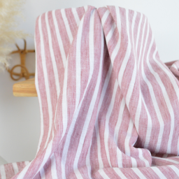 Tissu fluide polyester aspect Lin à rayures Vieux rose