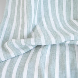 Tissu fluide polyester aspect Lin à rayures vert olive et blanc