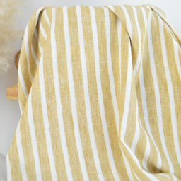 Tissu fluide polyester aspect Lin à rayures Ocre et blanc