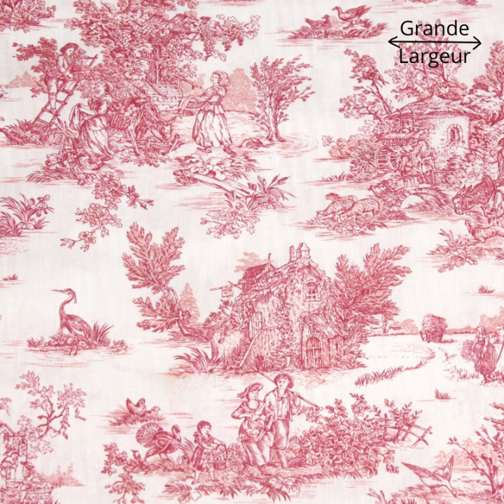 Tissu Toile de Jouy mini pastorale Rouge et blanc - Grande Largeur