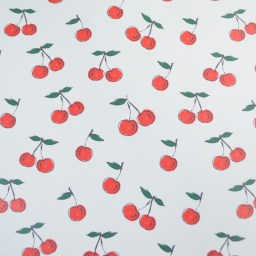 Tissu imperméable type ciré motif cerises fond blanc