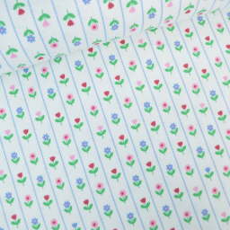 Tissu jersey côtelé petites fleurs et rayures fond blanc