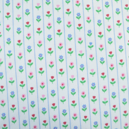 Tissu jersey côtelé petites fleurs et rayures fond blanc