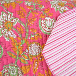 Double gaze matelassée Palolem motif fleurs Indienne fuchsia