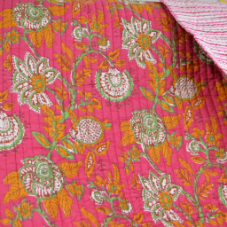 Coton matelassée Palolem motif fleurs Indienne fuchsia