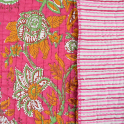 Coton matelassée Palolem motif fleurs Indienne fuchsia