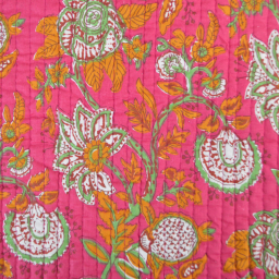 Coton matelassée Palolem motif fleurs Indienne fuchsia