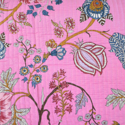 Coton matelassée Bloom motif fleurs Indienne rose