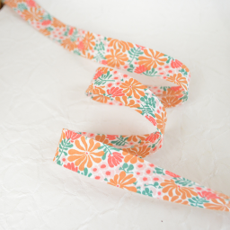 Biais replié fantaisie fleurette rose et corail