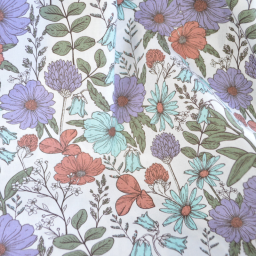 Tissu Popeline de coton fleurs parme et menthe - OEKO TEX