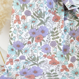Tissu Popeline de coton fleurs parme et menthe - OEKO TEX