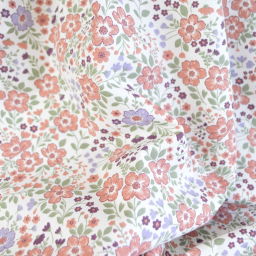 Tissu popeline coton Léontine fleurs parme, menthe et corail - OEKO TEX
