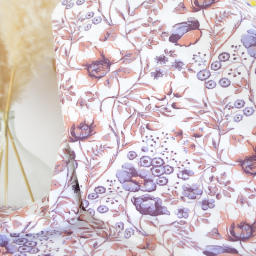 Tissu popeline coton Mia fleurs parme et vieux rose - OEKO TEX