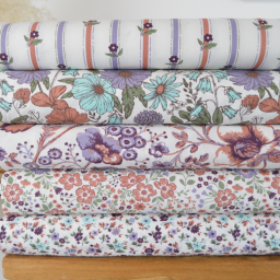 Popeline de coton Isaé – Fleurs botaniques parme & violet - OEKO TEX