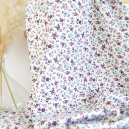 Popeline de coton Isaé – Fleurs botaniques parme & violet - OEKO TEX