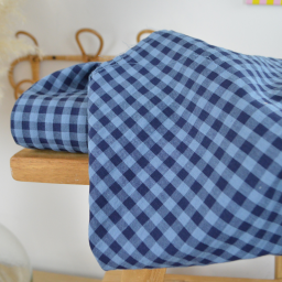 Tissu seersucker Vichy Grands carreaux Bleu marine et bleu