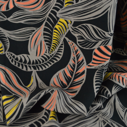 Tissu popeline de viscose Ecovero - motif feuillage fond noir