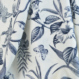 Tissu viscose lin motif grandes fleurs marine - blanc cassé