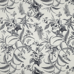 Tissu viscose lin motif grandes fleurs marine - blanc cassé
