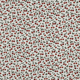 Tissu jersey côtelé motif cerises fond blanc cassé