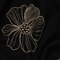 Tissu viscose lin motif fleurs sables fond noir