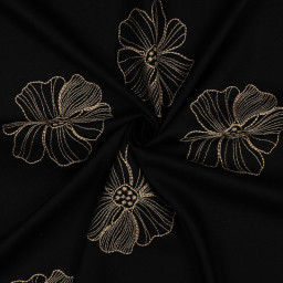 Tissu viscose lin motif fleurs sables fond noir