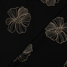 Tissu viscose lin motif fleurs sables fond noir
