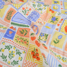 Tissu Double gaze coton Solea Bleu fond blanc - OEKO TEX