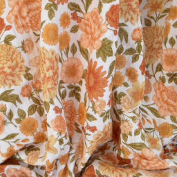 Tissu double gaze de coton Elisabeth motif fleurs tons orangés et rose