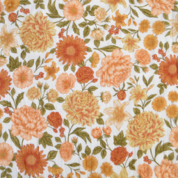 Tissu double gaze de coton Elisabeth motif fleurs tons orangés et rose