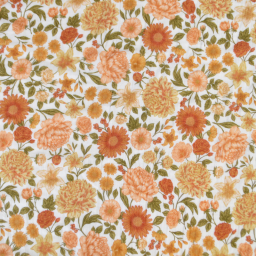 Tissu double gaze de coton Elisabeth motif fleurs tons orangés et rose