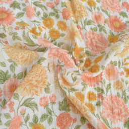 Tissu double gaze de coton Elisabeth motif fleurs tons roses et Abricot