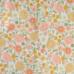 Tissu double gaze de coton Elisabeth motif fleurs tons roses et Abricot