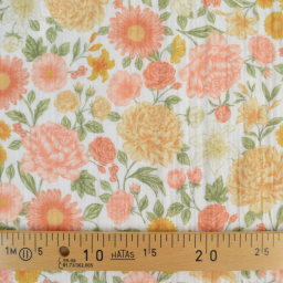 Tissu double gaze de coton Elisabeth motif fleurs tons roses et Abricot