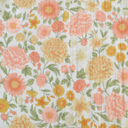 Tissu double gaze de coton Elisabeth motif fleurs tons roses et Abricot