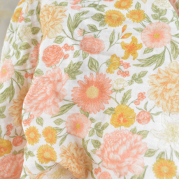 Tissu double gaze de coton Elisabeth motif fleurs tons roses et Abricot