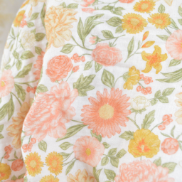 Tissu double gaze de coton Elisabeth motif fleurs tons roses et Abricot