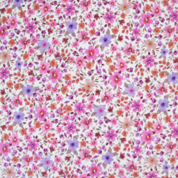 Jersey fleurs fuchsia et parme fond blanc cassé – Poppy Fabrics - OEKO TEX