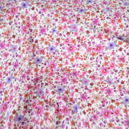 Jersey fleurs fuchsia et parme fond blanc cassé – Poppy Fabrics - OEKO TEX