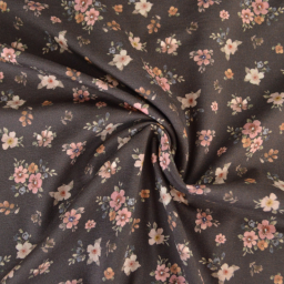 Jersey fleurs Léa beiges et vieux rose fond marron – Poppy Fabrics - OEKO TEX