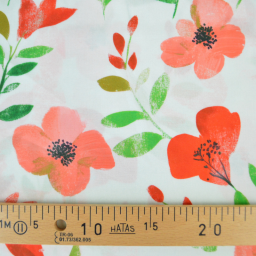 Tissu popeline de viscose Bilbao - motif fleurs rouges et vertes