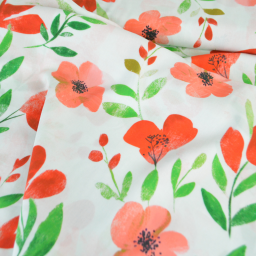 Tissu popeline de viscose Bilbao - motif fleurs rouges et vertes