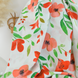 Tissu popeline de viscose Rebecca - motif fleurs vertes et roses