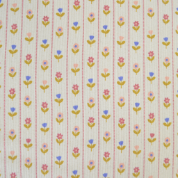 Tissu jersey côtelé petites fleurs et rayures fond écru