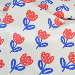 Tissu popeline de coton Poppy – motif tulipes rouges et bleues