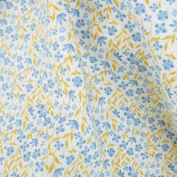 Tissu popeline de coton Poppy – motif fleurs bleues et ocre