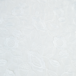 Tissu coton brodé blanc cassé à fleurs frangées